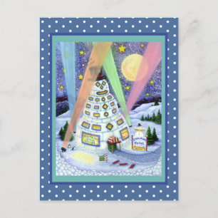 FUNNY SNOWMAN HOTEL, NORTHERN LIGHTS And PENGUINS Postcard