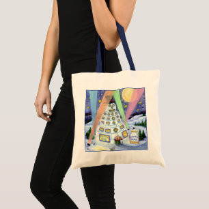 FUNNY SNOWMAN HOTEL, NORTHERN LIGHTS And PENGUINS Tote Bag