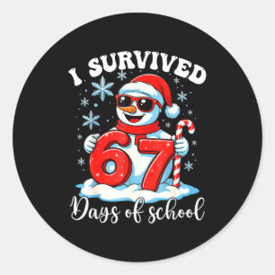 Funny Snowman I Survived 67 Days Of School Holiday Classic Round Sticker