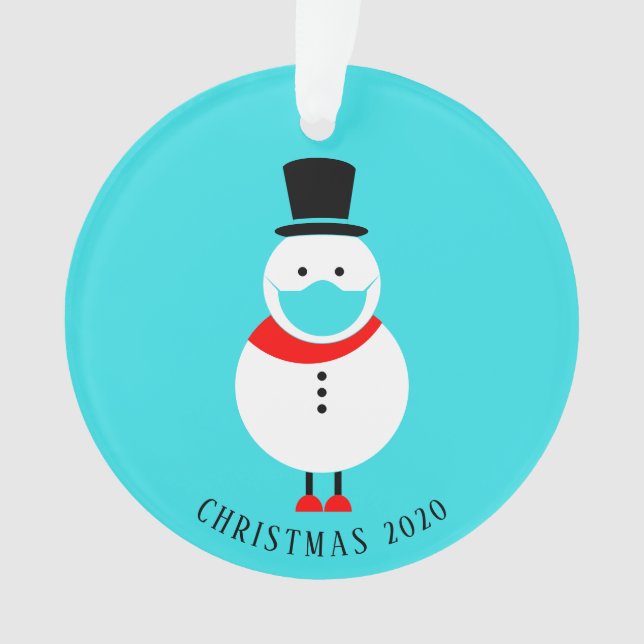 Funny Snowman in Face Mask Christmas Personalised Ornament (Front)