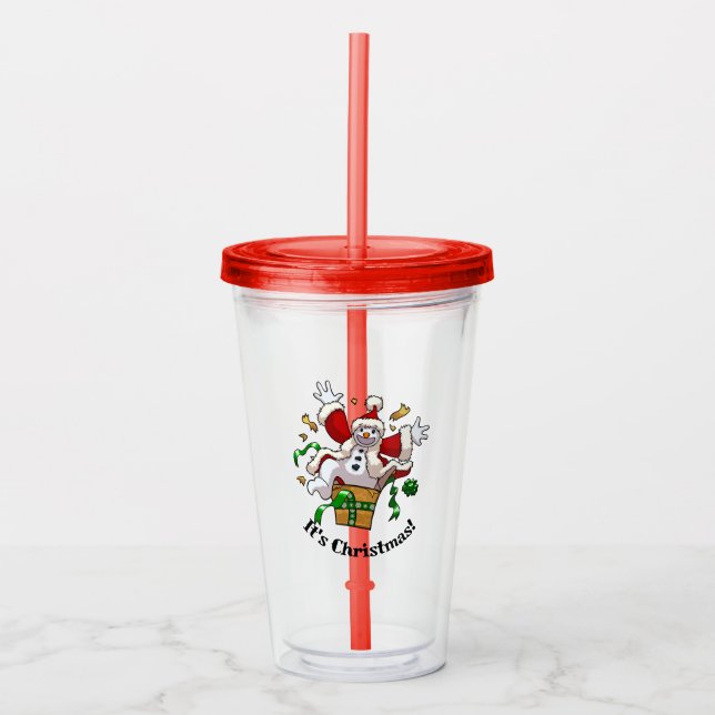Funny Snowman It's Christmas! Big Surprise Cartoon Acrylic Tumbler (Front)