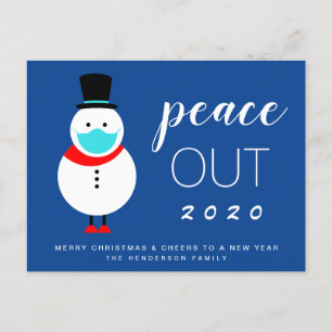 Funny Snowman Mask Christmas New Year Peace Out Holiday Postcard