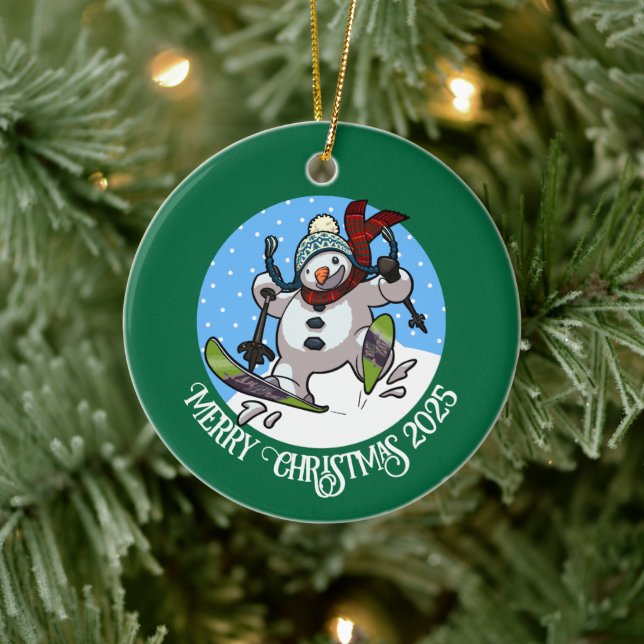 Funny Snowman Merry Christmas Add The Year Cartoon Ceramic Tree Decoration (Tree)