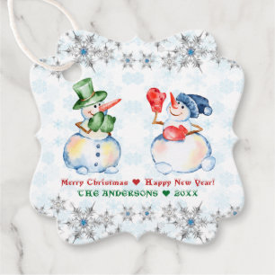Funny Snowman Merry Christmas Crystals Snowflakes Favour Tags