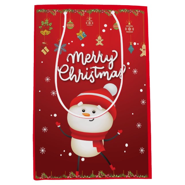 Funny Snowman Merry Christmas Medium Gift Bag (Front)