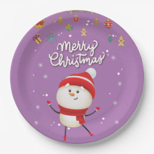 Funny Snowman Merry Christmas Paper Plate