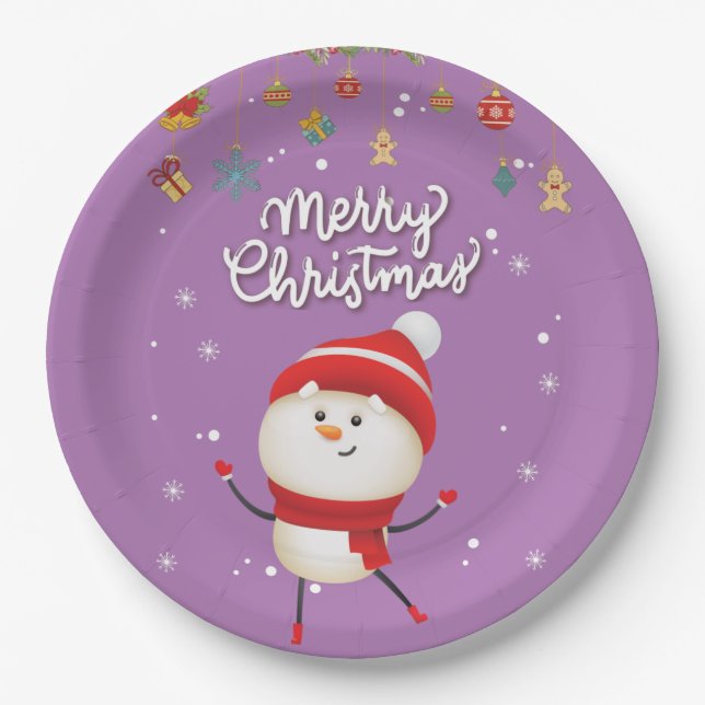 Funny Snowman Merry Christmas Paper Plate (Front)