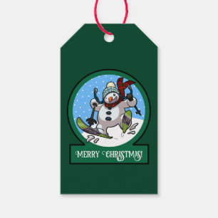 Funny Snowman Merry Christmas! Skiing Cartoon Gift Tags