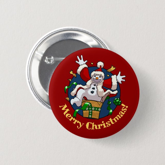Funny Snowman Merry Christmas Surprise Cartoon 6 Cm Round Badge (Front & Back)