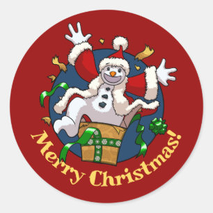 Funny Snowman Merry Christmas Surprise Cartoon Classic Round Sticker