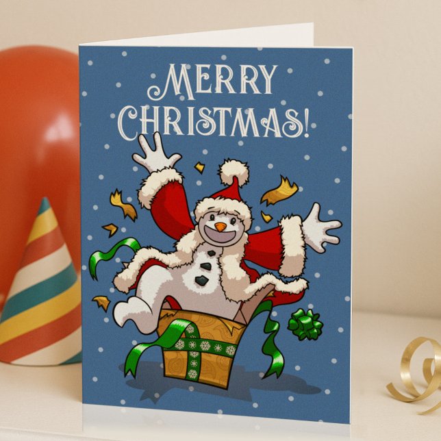 Funny Snowman Merry Christmas Surprise Cartoon Holiday Card (Creator Uploaded)