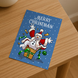 Funny Snowman Merry Christmas Surprise Cartoon Holiday Postcard