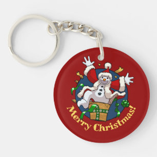 Funny Snowman Merry Christmas Surprise Cartoon Key Ring