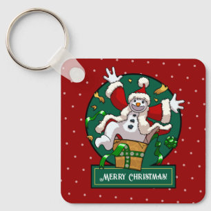 Funny Snowman Merry Christmas Surprise Cartoon Key Ring