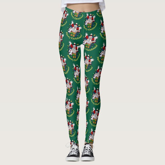 Funny Snowman Merry Christmas Surprise Cartoon Leggings (Front)