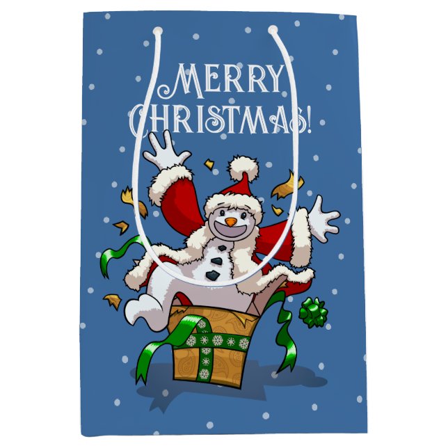 Funny Snowman Merry Christmas Surprise Cartoon Medium Gift Bag (Front)