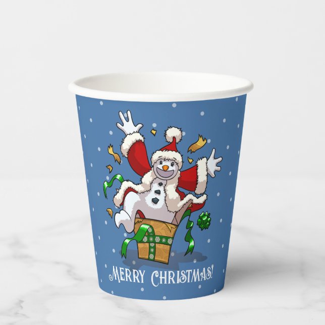 Funny Snowman Merry Christmas Surprise Cartoon Paper Cups (Front)