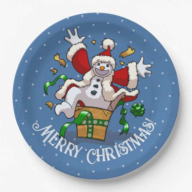 Funny Snowman Merry Christmas Surprise Cartoon Paper Plate (Front)