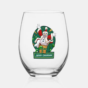 Funny Snowman Merry Christmas Surprise Cartoon Stemless Wine Glass