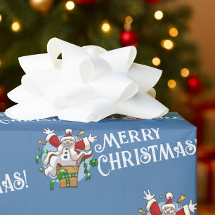 Funny Snowman Merry Christmas Surprise Cartoon Wrapping Paper