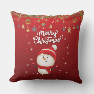 Funny Snowman Merry Christmas Throw Pillow