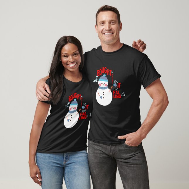Funny Snowman Mitten Gift Text on Black T-Shirt (Unisex)