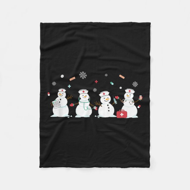 Funny Snowman Nurse Christmas Healthcare Holiday N Fleece Blanket (Front)