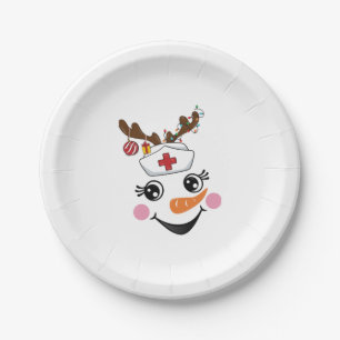 Funny Snowman Nurse Face Eyelashes Medic Christmas Paper Plate