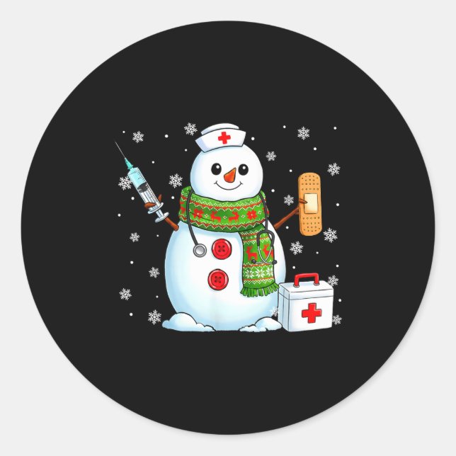 Funny Snowman Nurse Pjs Pajamas Christmas Xmas Wom Classic Round Sticker (Front)