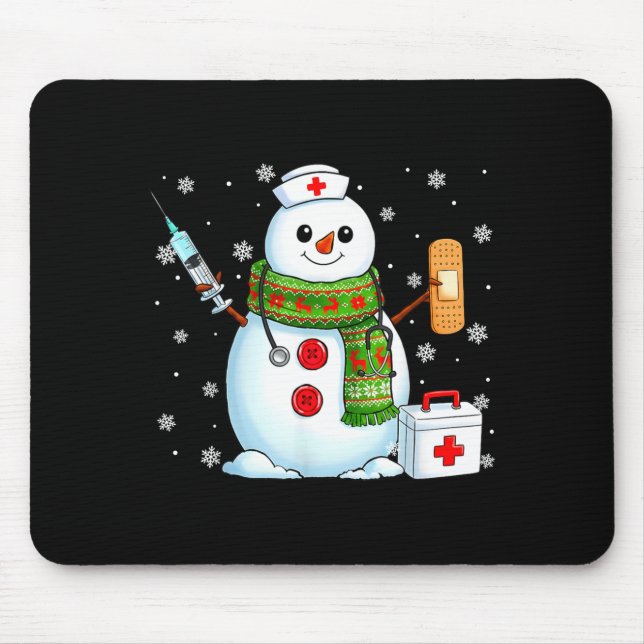 Funny Snowman Nurse Pjs Pajamas Christmas Xmas Wom Mouse Mat (Front)