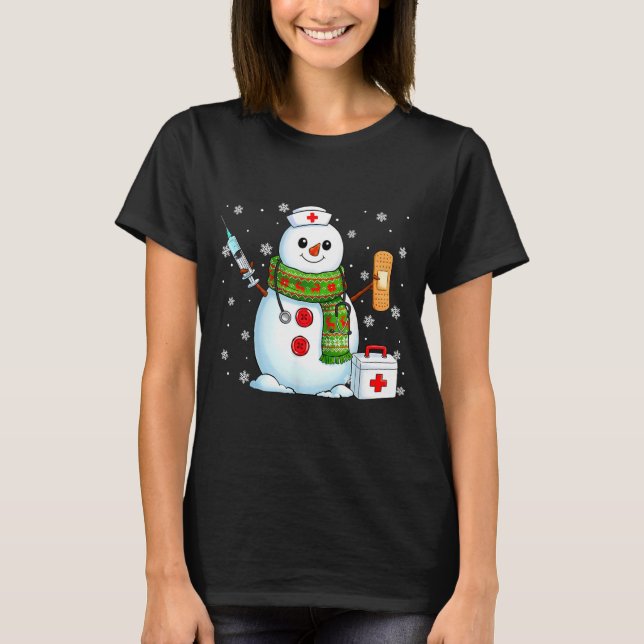 Funny Snowman Nurse Pjs Pajamas Christmas Xmas Wom T-Shirt (Front)