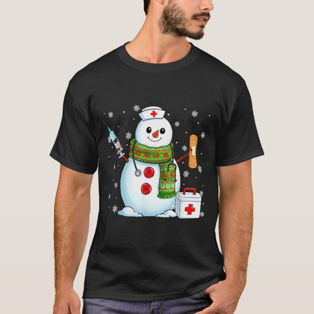 Funny Snowman Nurse Pjs Pajamas Christmas Xmas Wom T-Shirt (Front)
