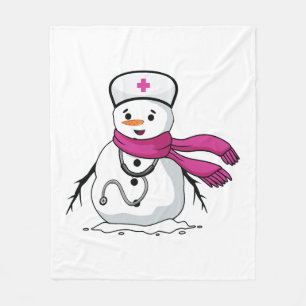 Funny snowman nurse with stethoscope fleece blanket
