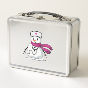Funny snowman nurse with stethoscope metal lunch box