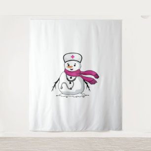 Funny snowman nurse with stethoscope tapestry
