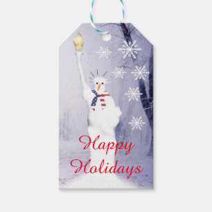 Funny snowman patriotic American Xmas Gift Tags