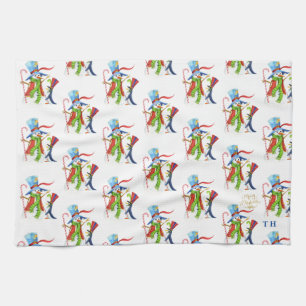 Funny Snowman Penguin Gold Glitter Merry Christmas Tea Towel