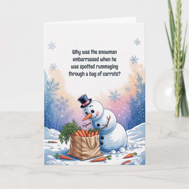 Funny Snowman Picking His Nose Christmas Holiday Card (Front)