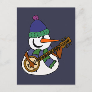 Funny Snowman Playing Banjo Artwork Postcard