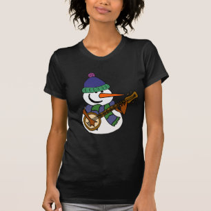 Funny Snowman Playing Banjo Artwork T-Shirt