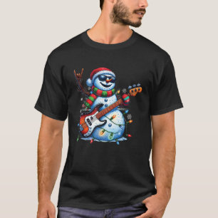 Funny Snowman Playing Guitar Christmas Musician Gu T-Shirt