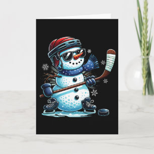 Funny Snowman Playing Ice Hockey Lovers Boys Girls Card