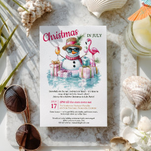 Funny Snowman Pool Party Christmas in July  Invitation