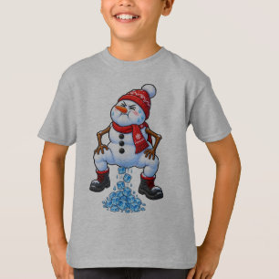 Funny Snowman Pooping Ice Cubes Snow Humour T-Shirt
