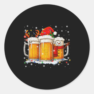 Funny Snowman Santa Hat Drink Christmas Xmas Men Classic Round Sticker