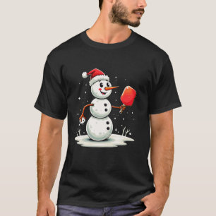 Funny Snowman Santa Hat Pickleball Player Christma T-Shirt