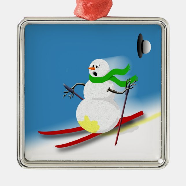 Funny Snowman Ski Joke Holiday Christmas Decor Metal Tree Decoration (Front)