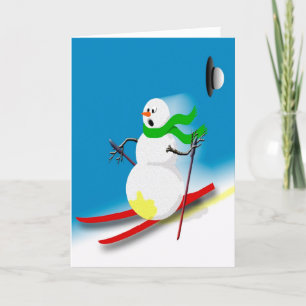Funny Snowman Ski Skiing Joke Silly Humour Xmas Holiday Card