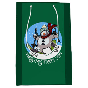 Funny Snowman Skiing Christmas Party 2025 Cartoon Medium Gift Bag