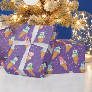 Funny Snowman Snow Cone Winter Holiday or Birthday Wrapping Paper